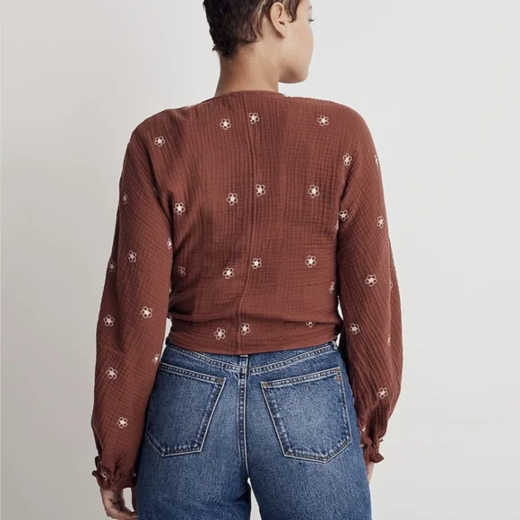 Sold on M! Madewell Lightspun Maira Flower Embroidered Tie Wrap Top - Picture 15 of 16